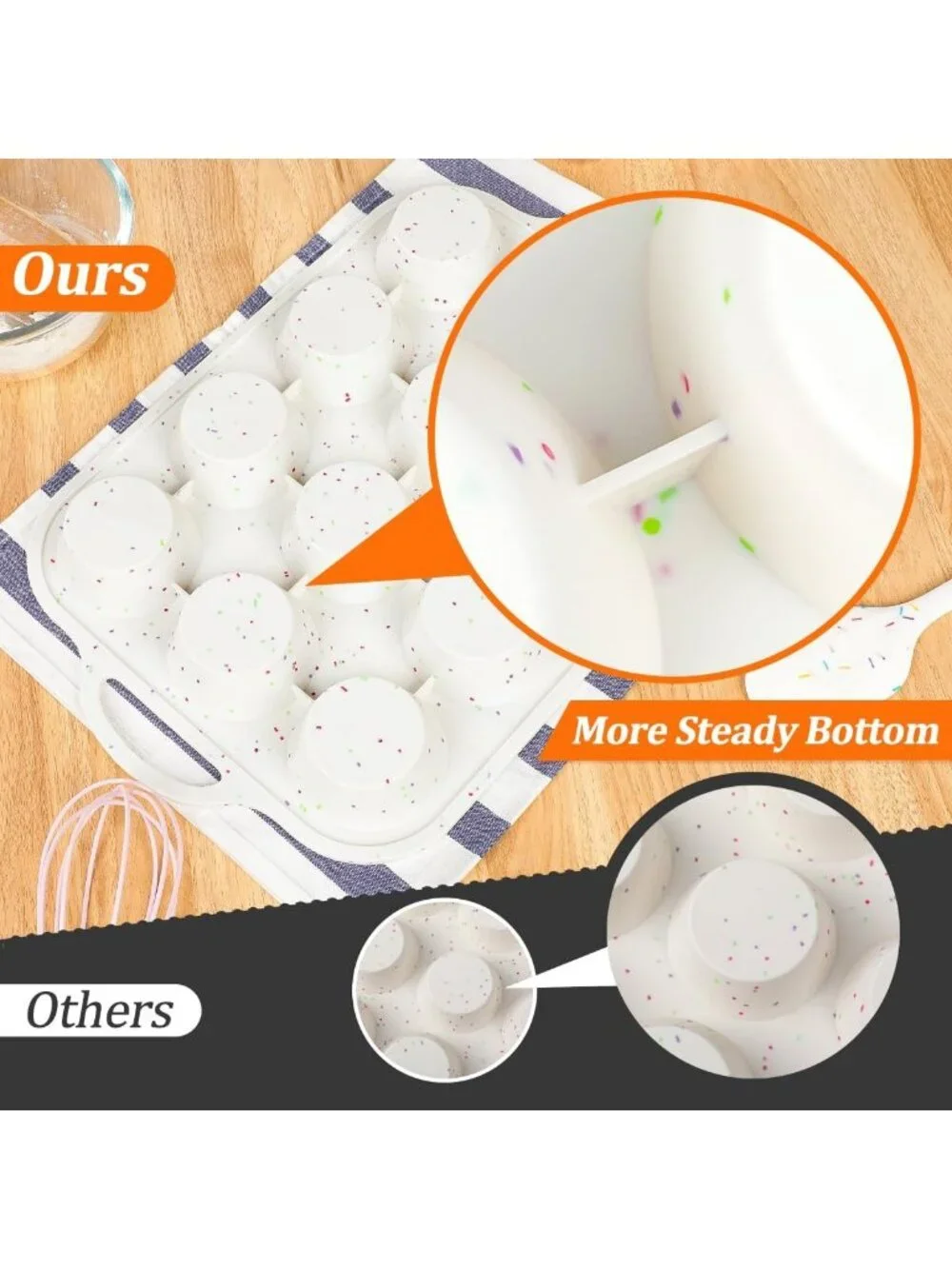 Nonstick Silicone Muffin Pans - 12 Cup Baking Molds, BPA Free, Dishwasher Safe